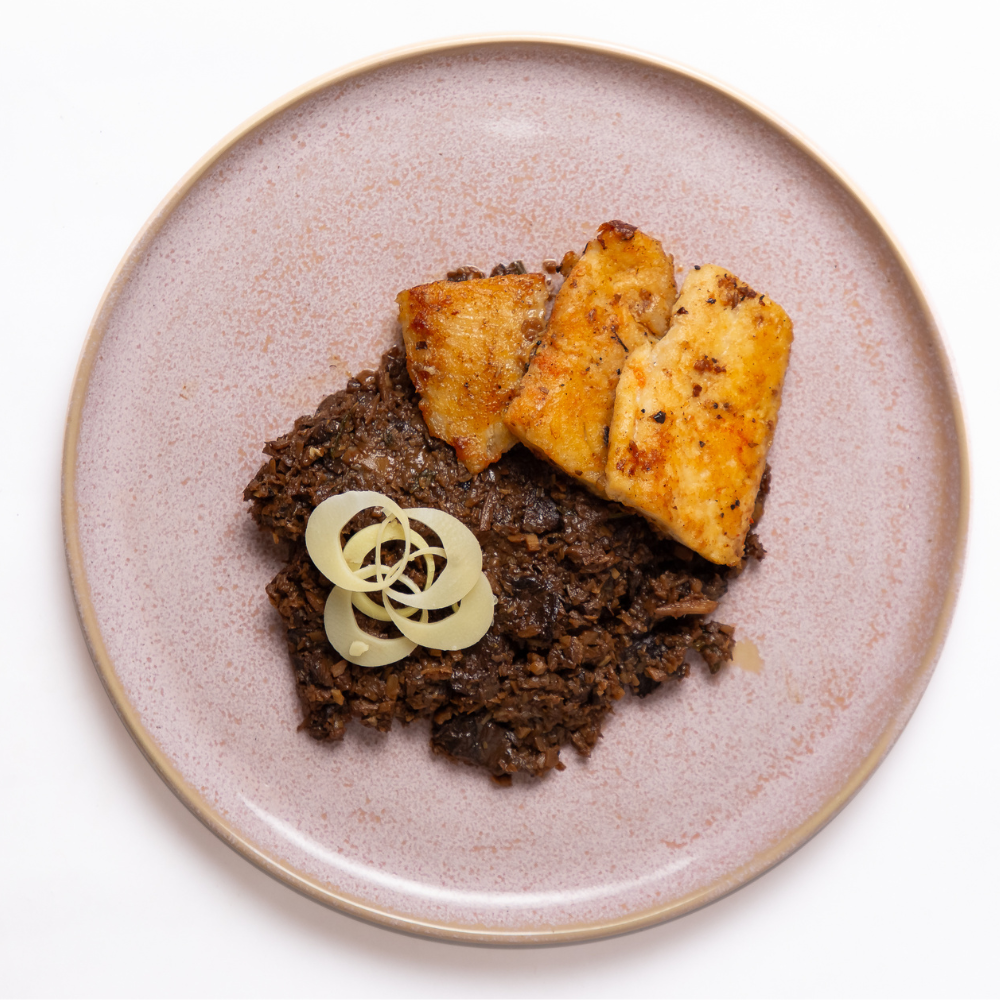 Risoto ao funghi e filé de peixe