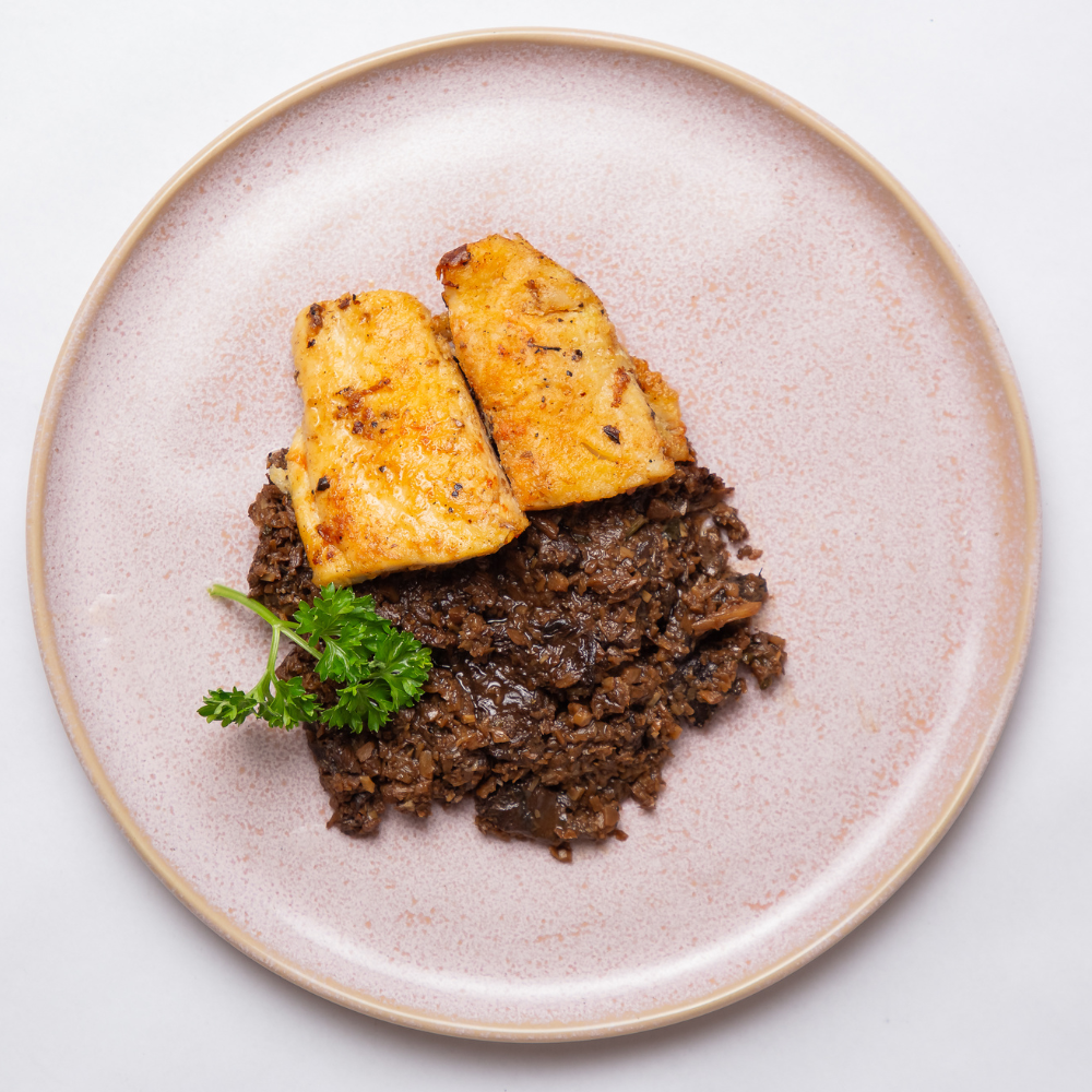 Risoto ao funghi e filé de peixe
