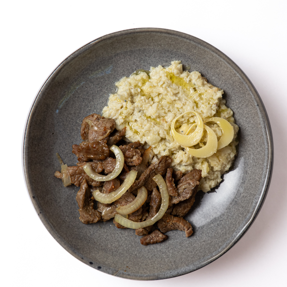 Risoto de pupunha com filé mignon